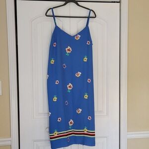 Tommy Hilfiger Lined Slip Dress Sz L Blue Floral Adjustable Straps Side Zip NWT